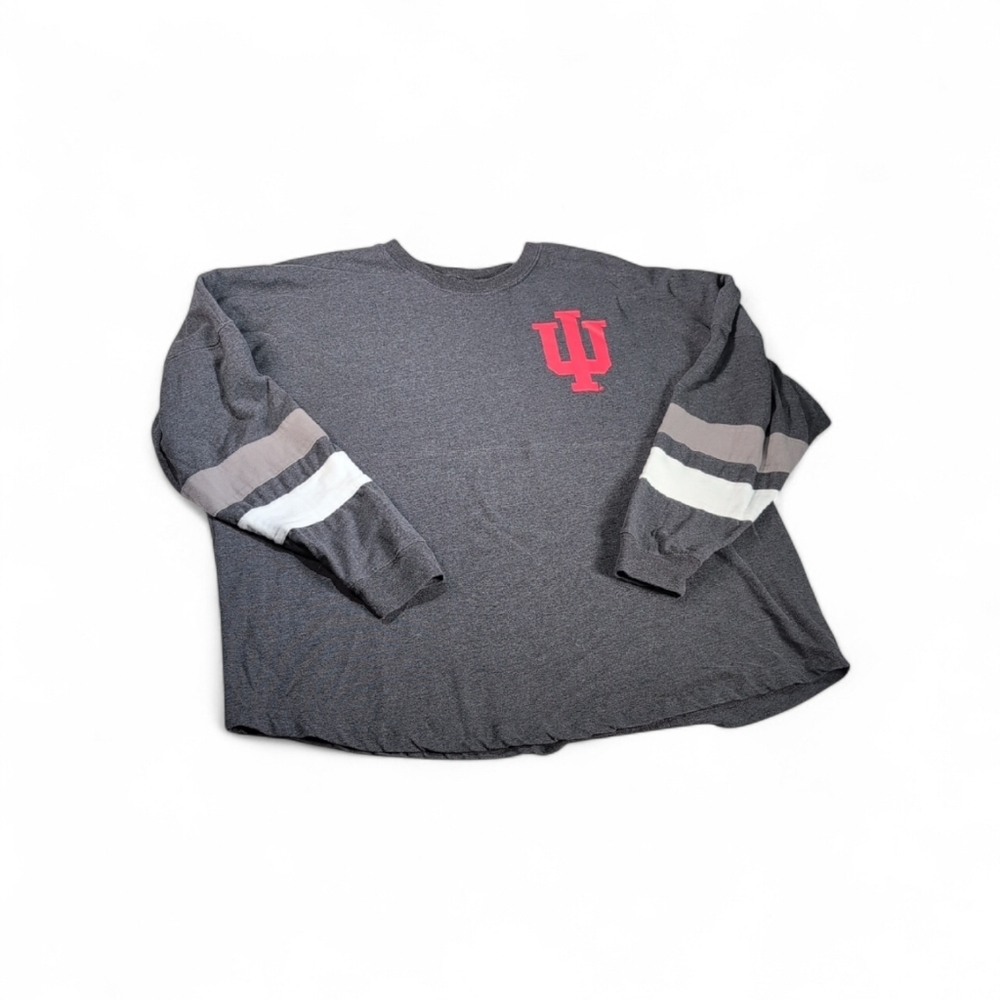 Indiana University Gray Top with Striped Sleeves Front & Back Image Size 2XL